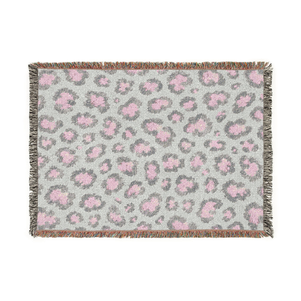 Pink Leopard Pattern Woven Blanket | Animal Print Throw
