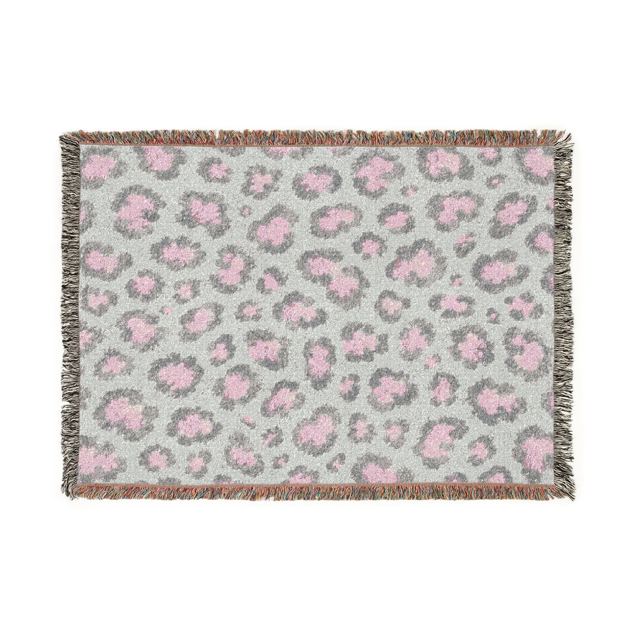 Pink Leopard Pattern Woven Blanket | Animal Print Throw
