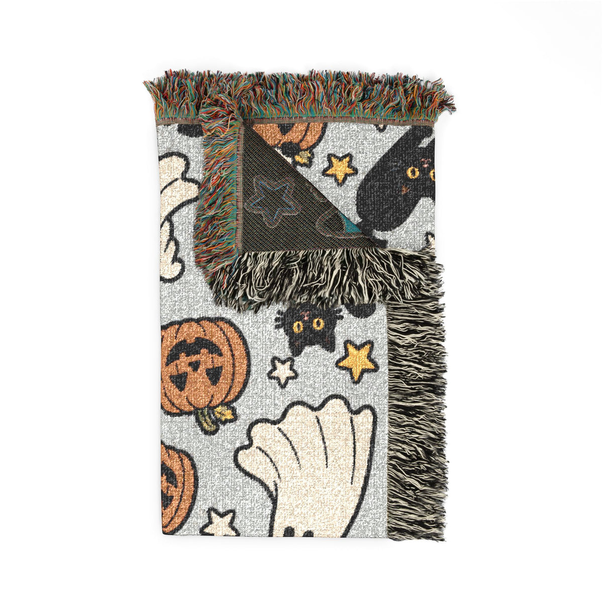Cute Halloween Ghosts and Pumpkins Woven Blanket | Spooky Fall Throw