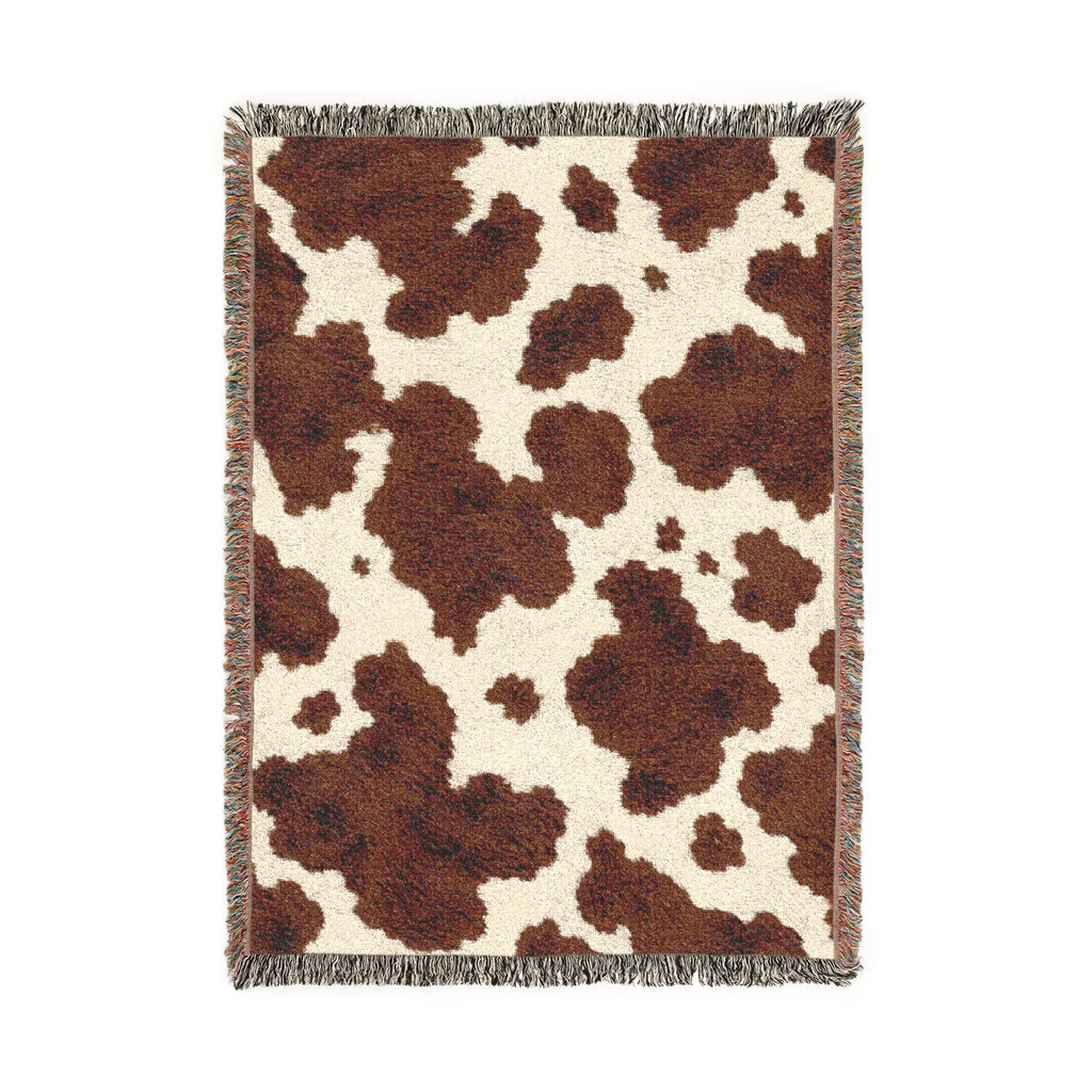 Brown Cowhide Pattern Woven Blanket | Western Rustic Throw