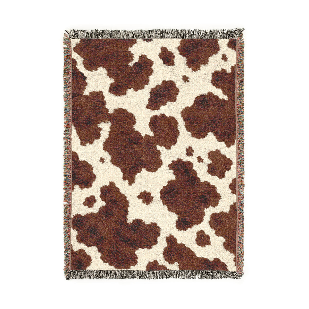 Brown Cowhide Pattern Woven Blanket | Western Rustic Throw