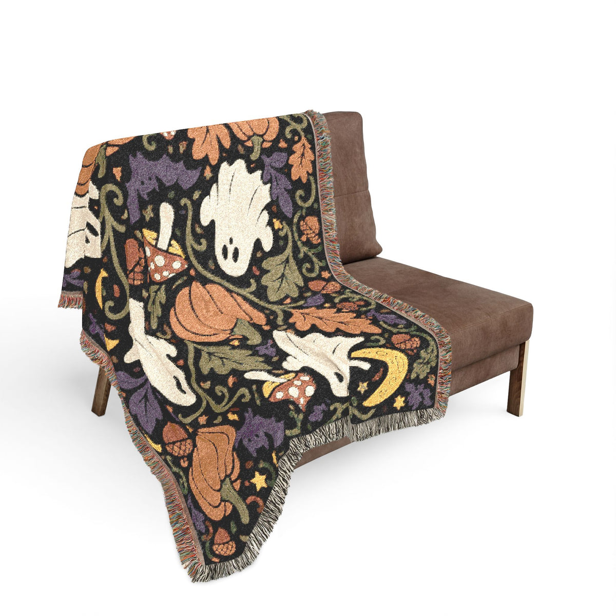 Halloween Ghosts and Pumpkins Woven Blanket | Spooky Fall Throw