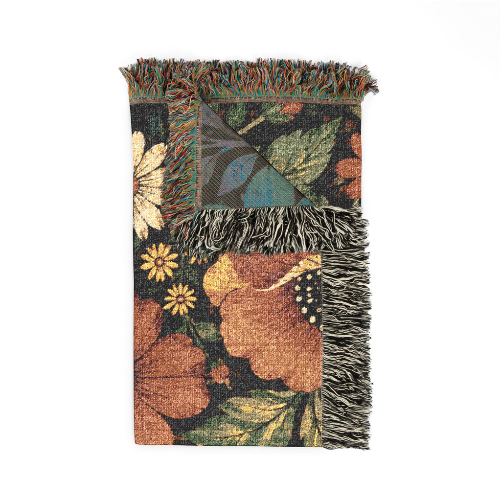 Vintage Floral Woven Blanket | Retro Botanical Throw, Tapestry Style