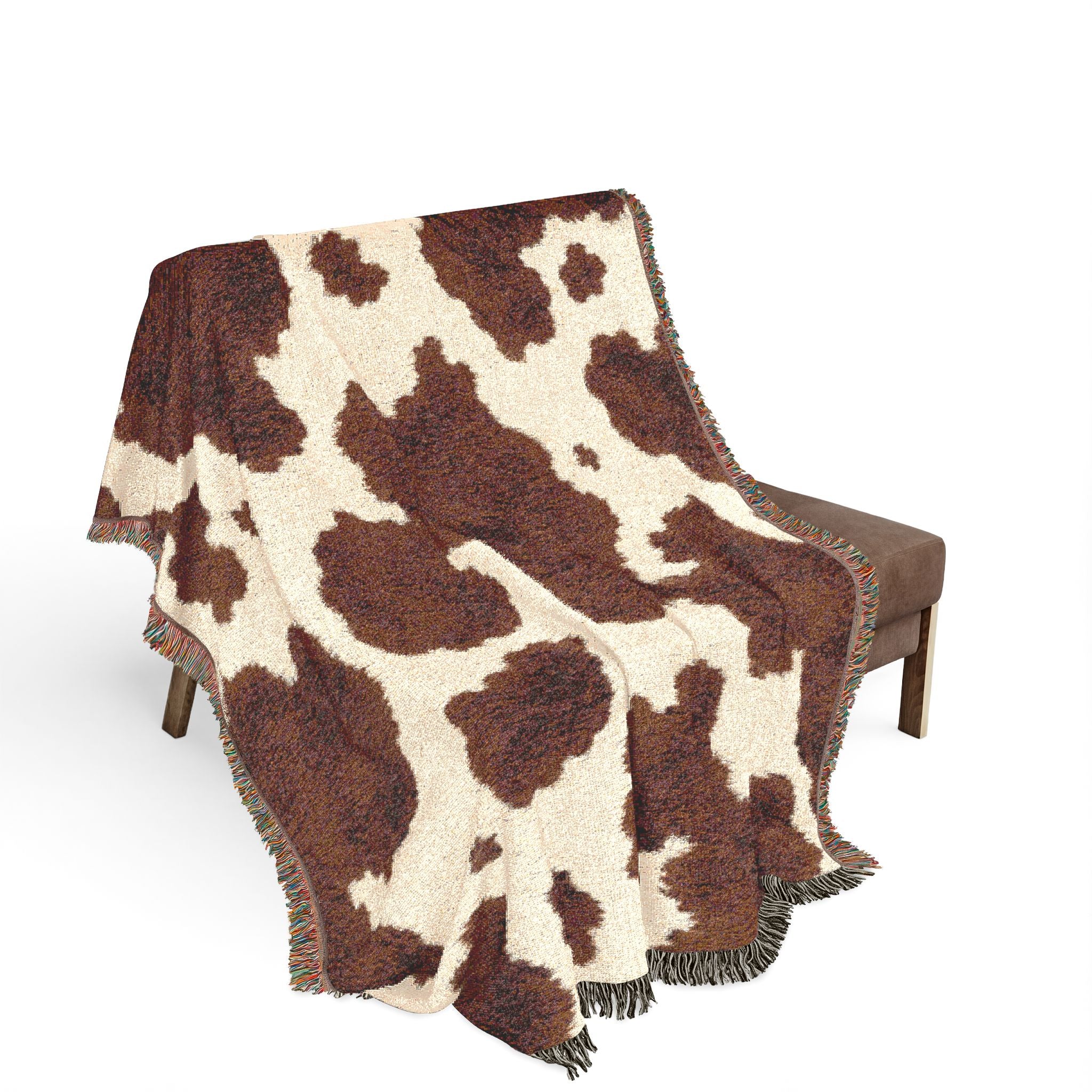 Brown Cowhide Pattern Woven Blanket | Western Rustic Throw