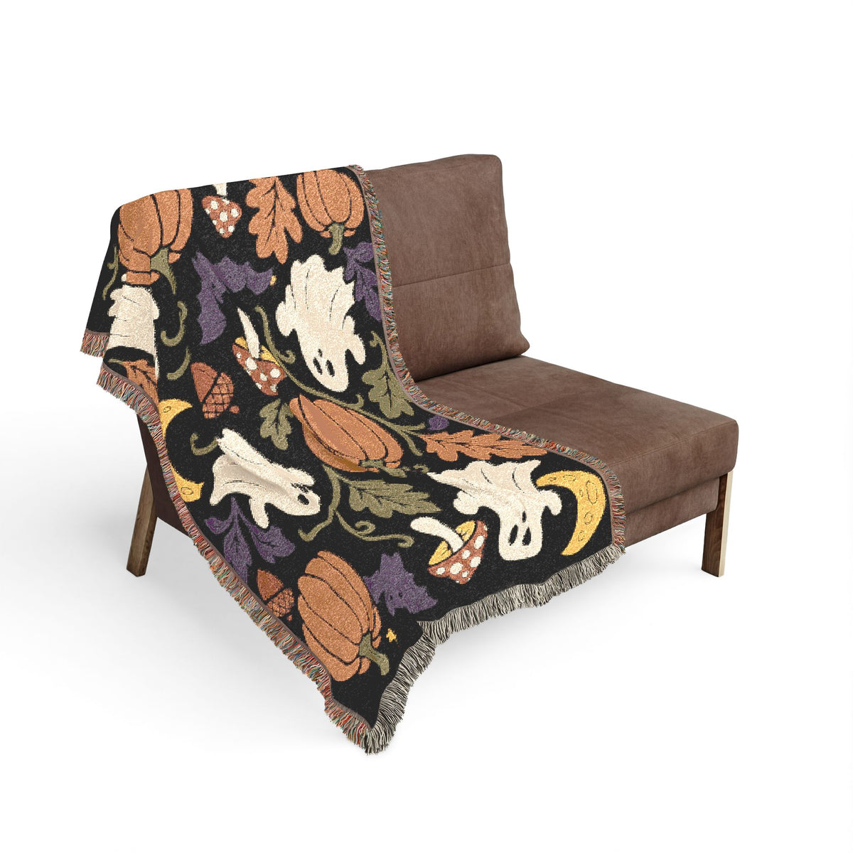 Halloween Ghosts and Pumpkins Woven Blanket | Spooky Fall Throw