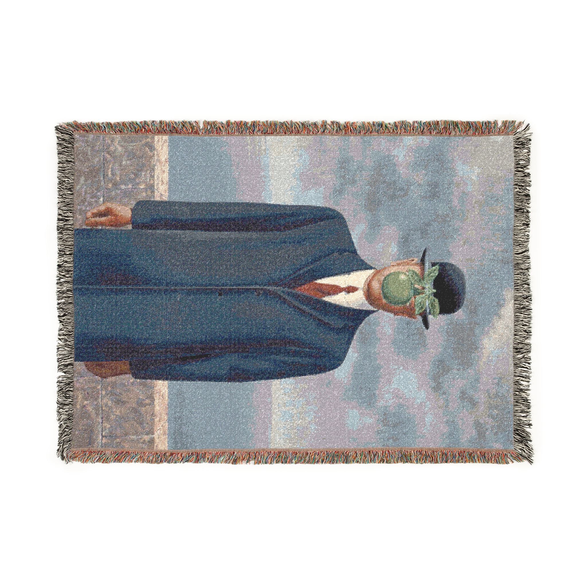The Son of Man painting Woven Blanket | surreal René Magritte style throw