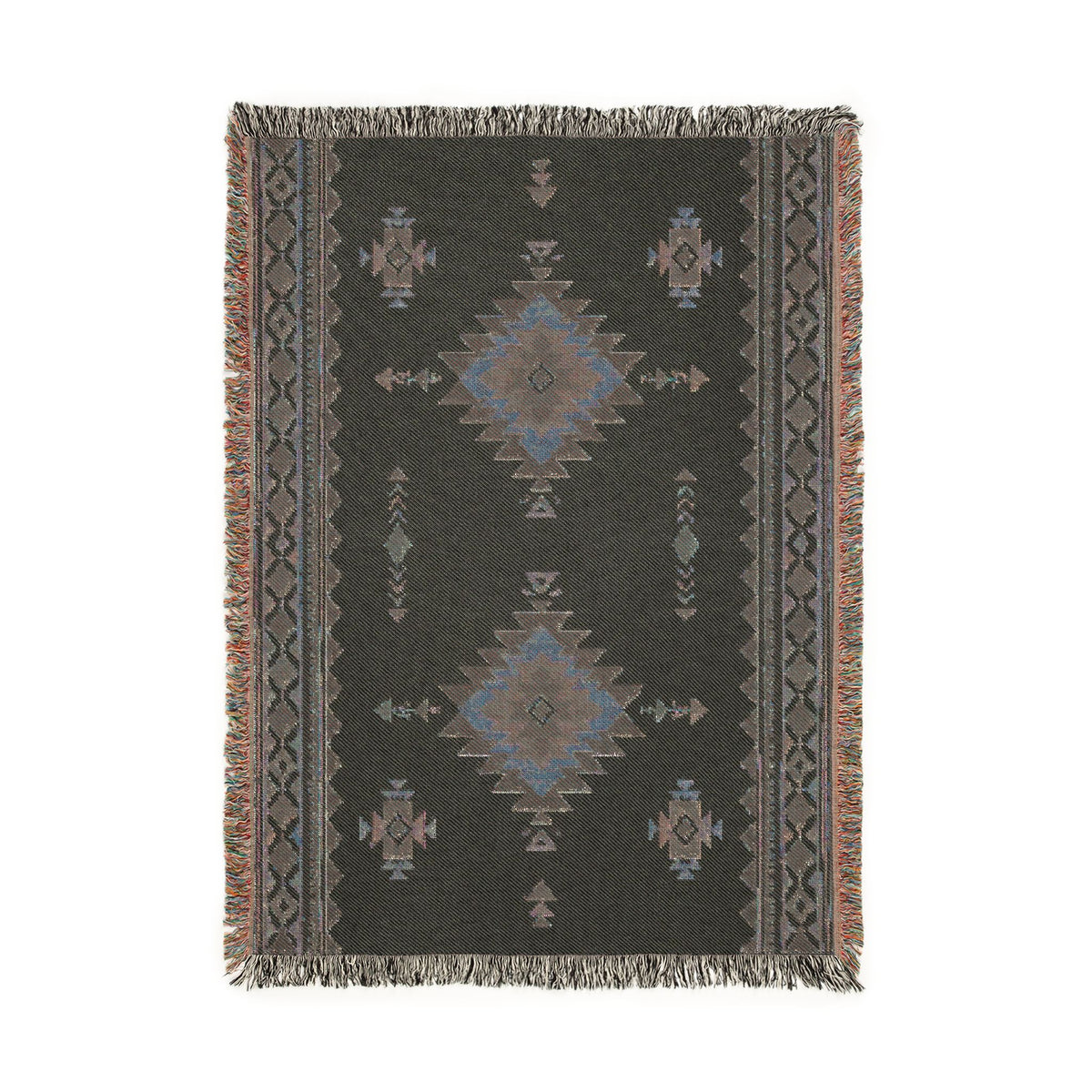 Southwestern Diamond Woven Blanket | Aztec Throw Fringe Tapestry