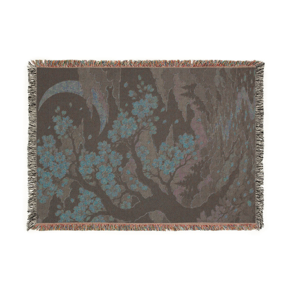 Cherry Blossom Moon Woven Blanket | Floral Night Sky Throw