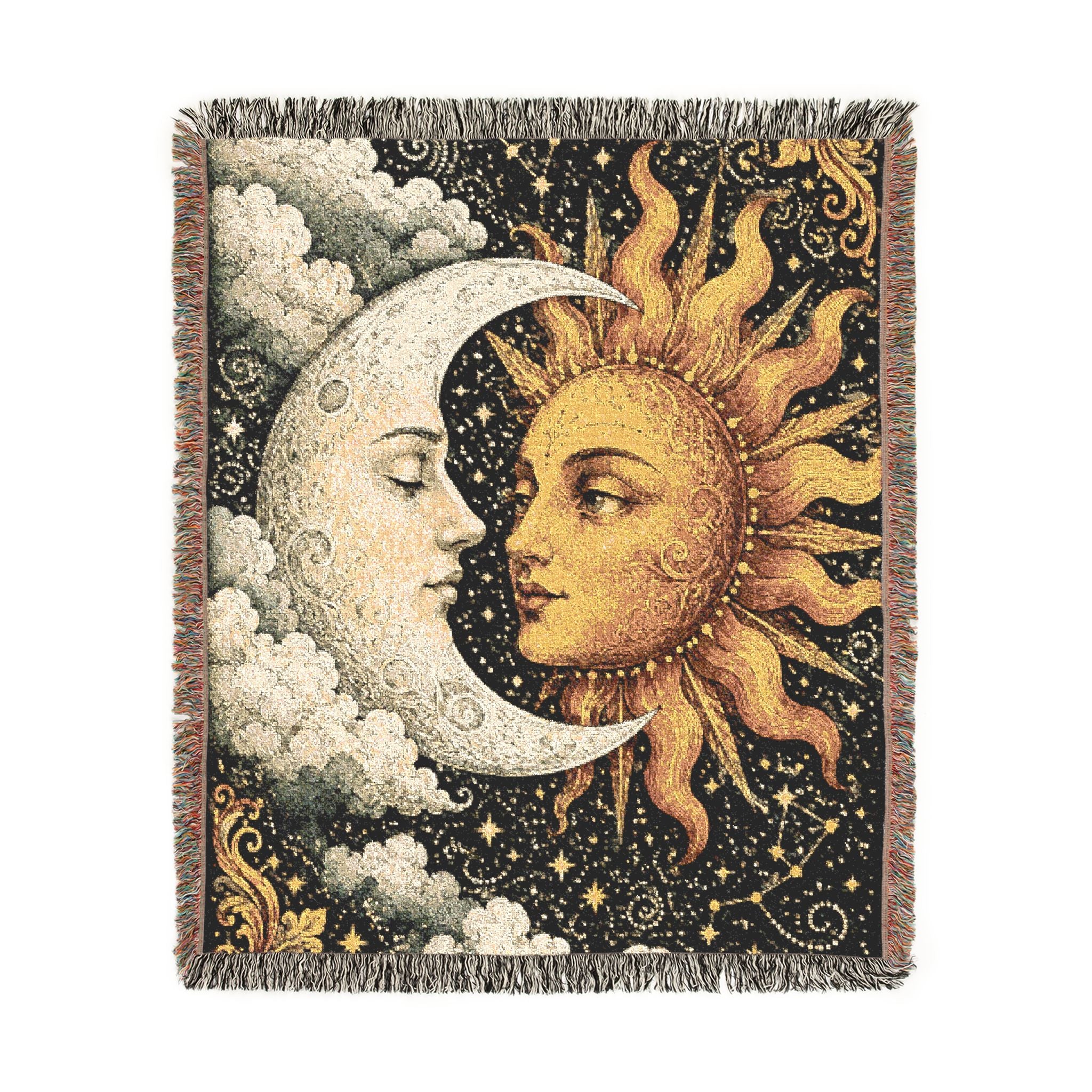 Sun and Moon Heart Tapestry Woven Blanket | Celestial Sun Moon Throw