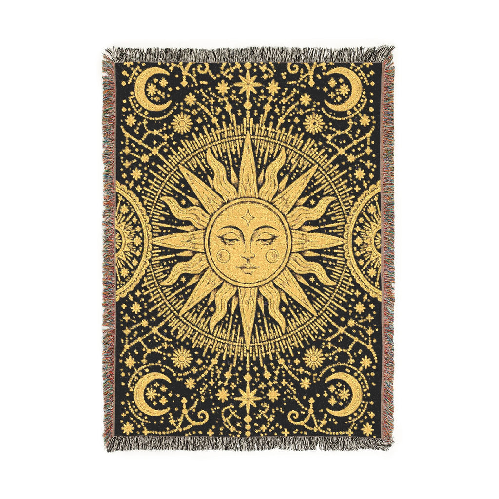 Celestial Sun Moon Tapestry Woven Blanket | Astrological Star Pattern Throw