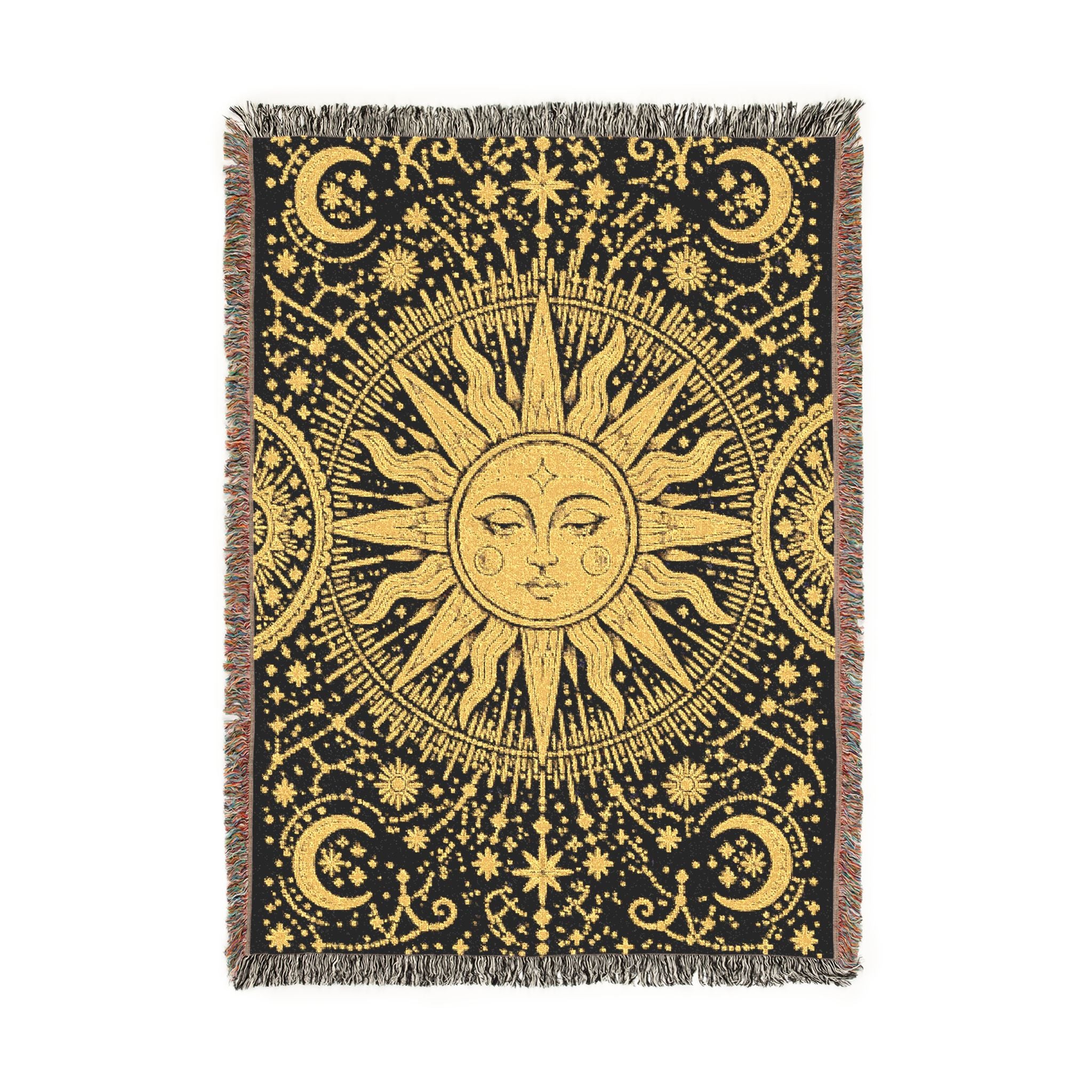 Celestial Sun Moon Tapestry Woven Blanket | Astrological Star Pattern Throw