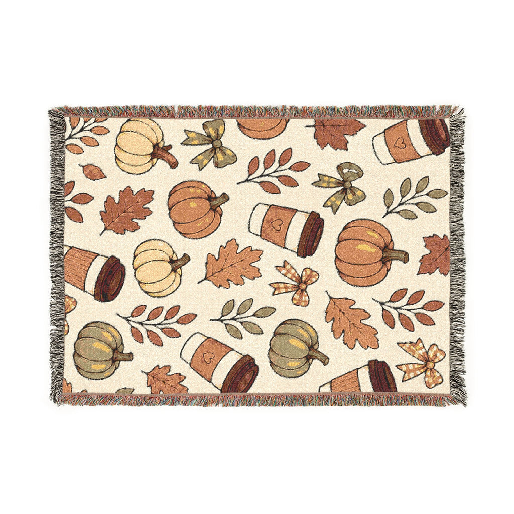 Autumn Pumpkin Pattern Woven Blanket | Fall Leaves, Pumpkin Spice Cups