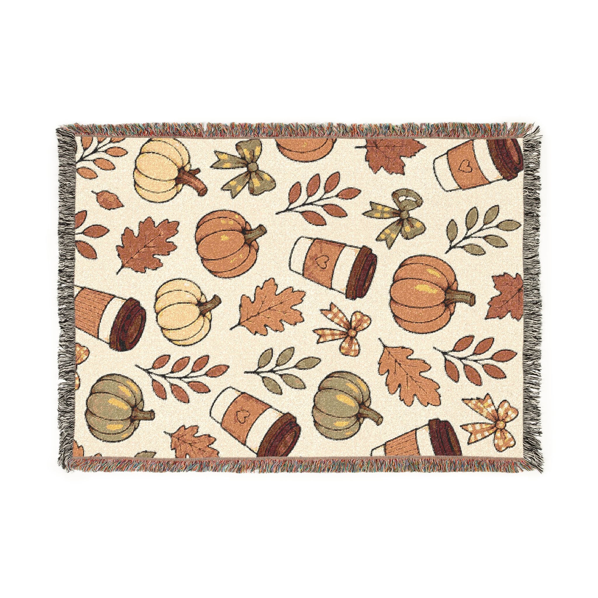 Autumn Pumpkin Pattern Woven Blanket | Fall Leaves, Pumpkin Spice Cups