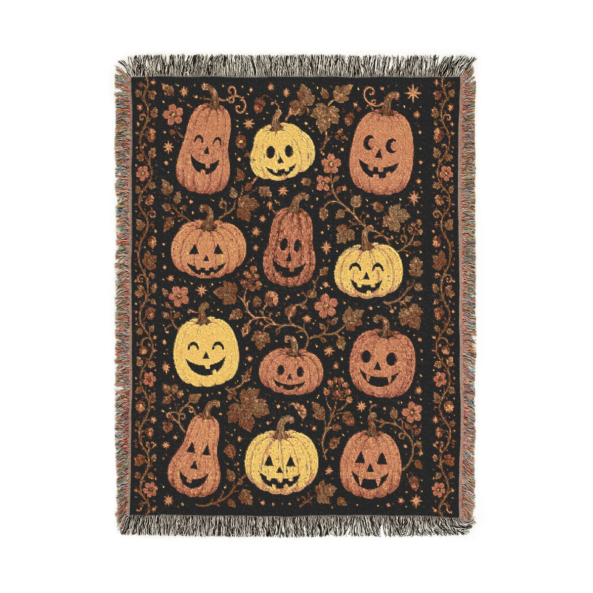 Harvest Pumpkin Pattern Woven Blanket | Fall Jack-o'-Lantern Throw