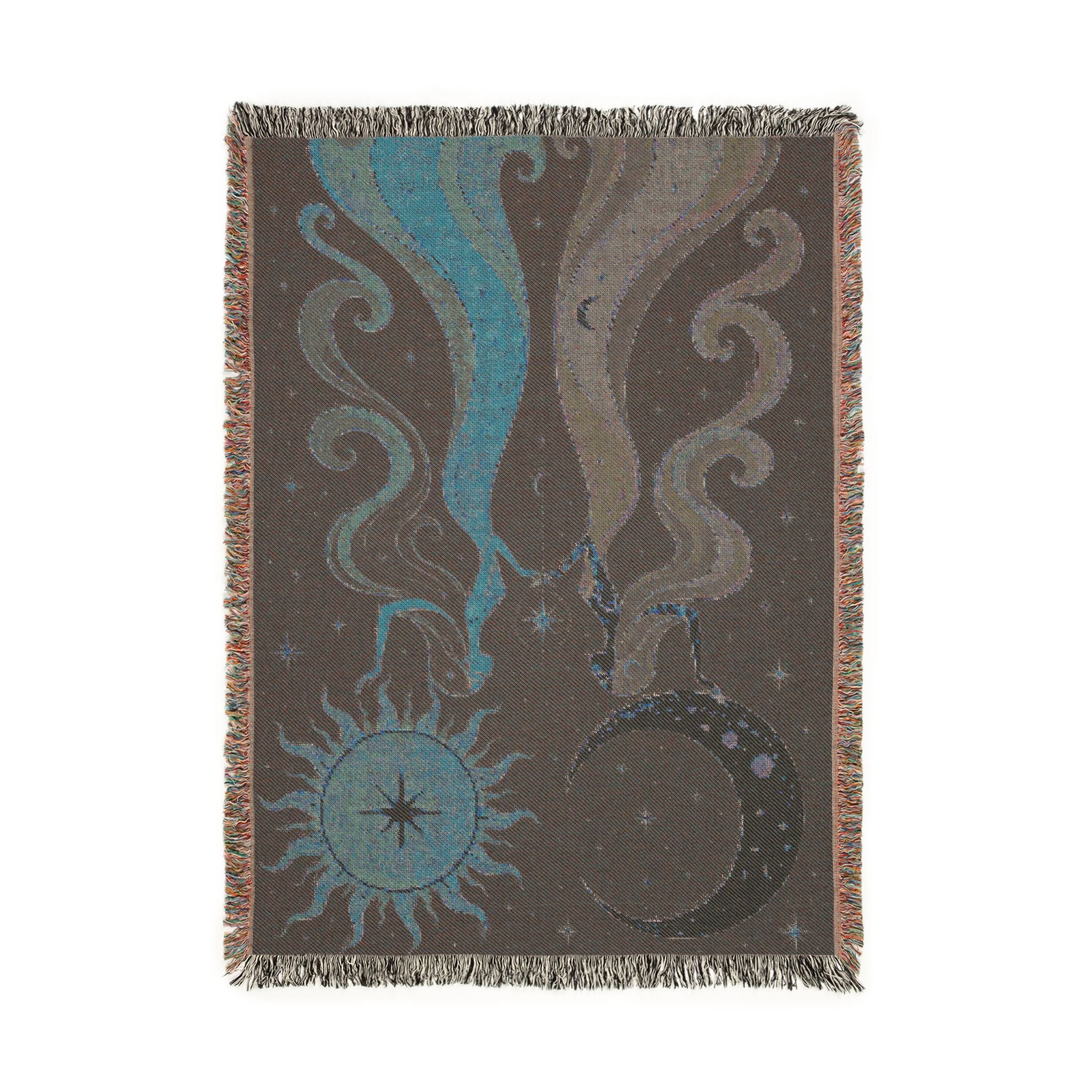 Sun and Moon Tapestry Woven Blanket | Celestial Waves Throw