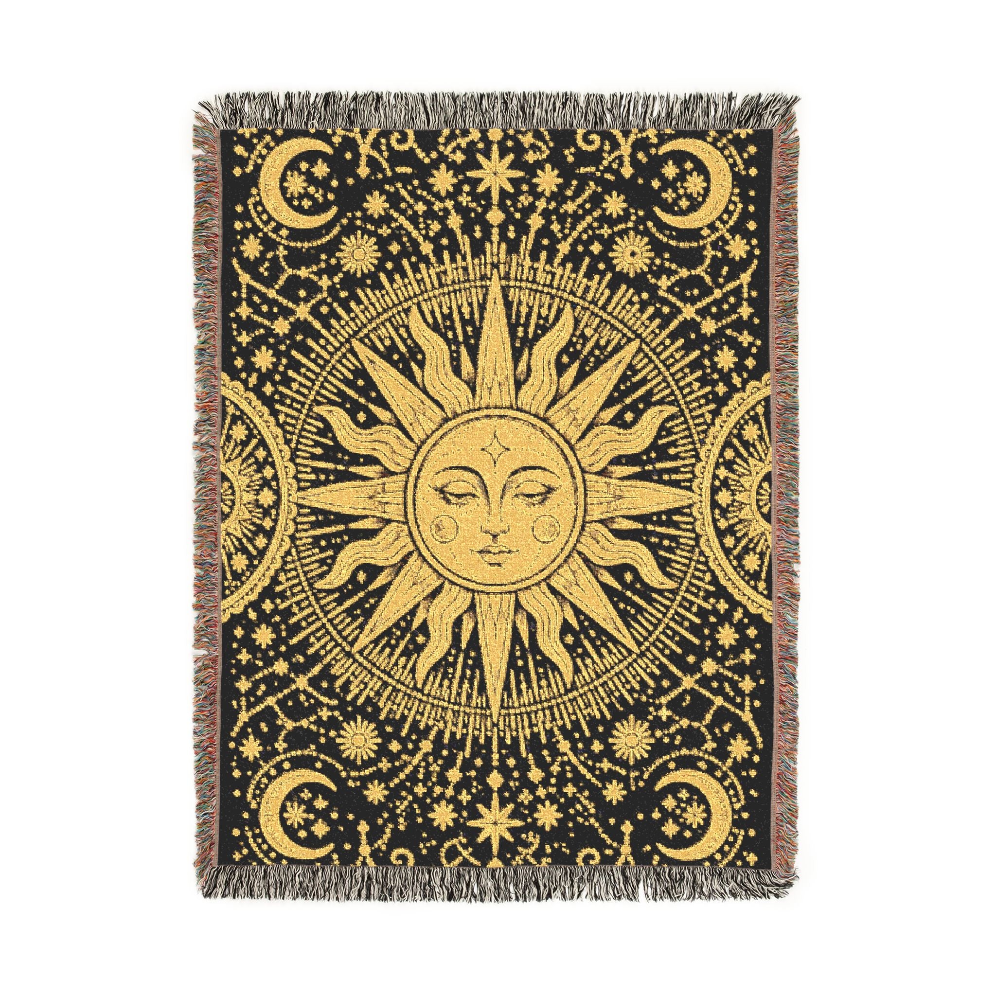 Celestial Sun Moon Tapestry Woven Blanket | Astrological Star Pattern Throw