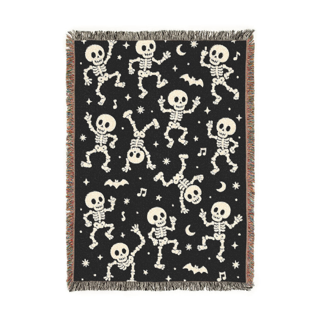 Dancing Skeletons Woven Blanket | Halloween Night Skull Pattern