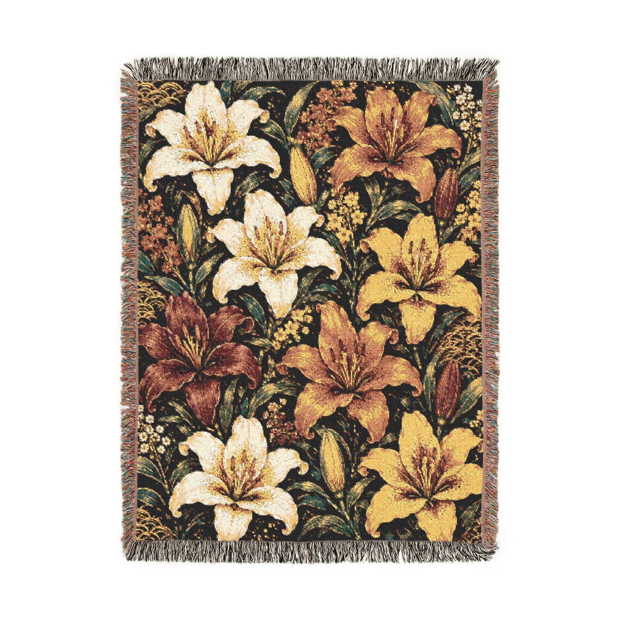 Vintage Floral Lily Woven Blanket | Tapestry Throw, Rustic Home Decor