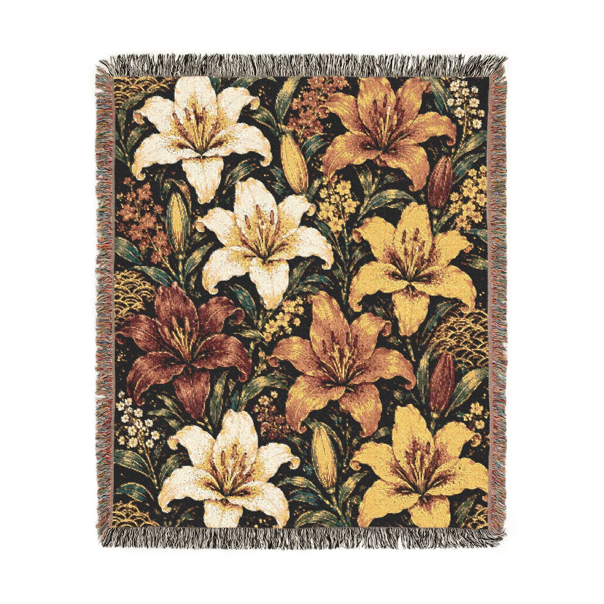 Vintage Floral Lily Woven Blanket | Tapestry Throw, Rustic Home Decor