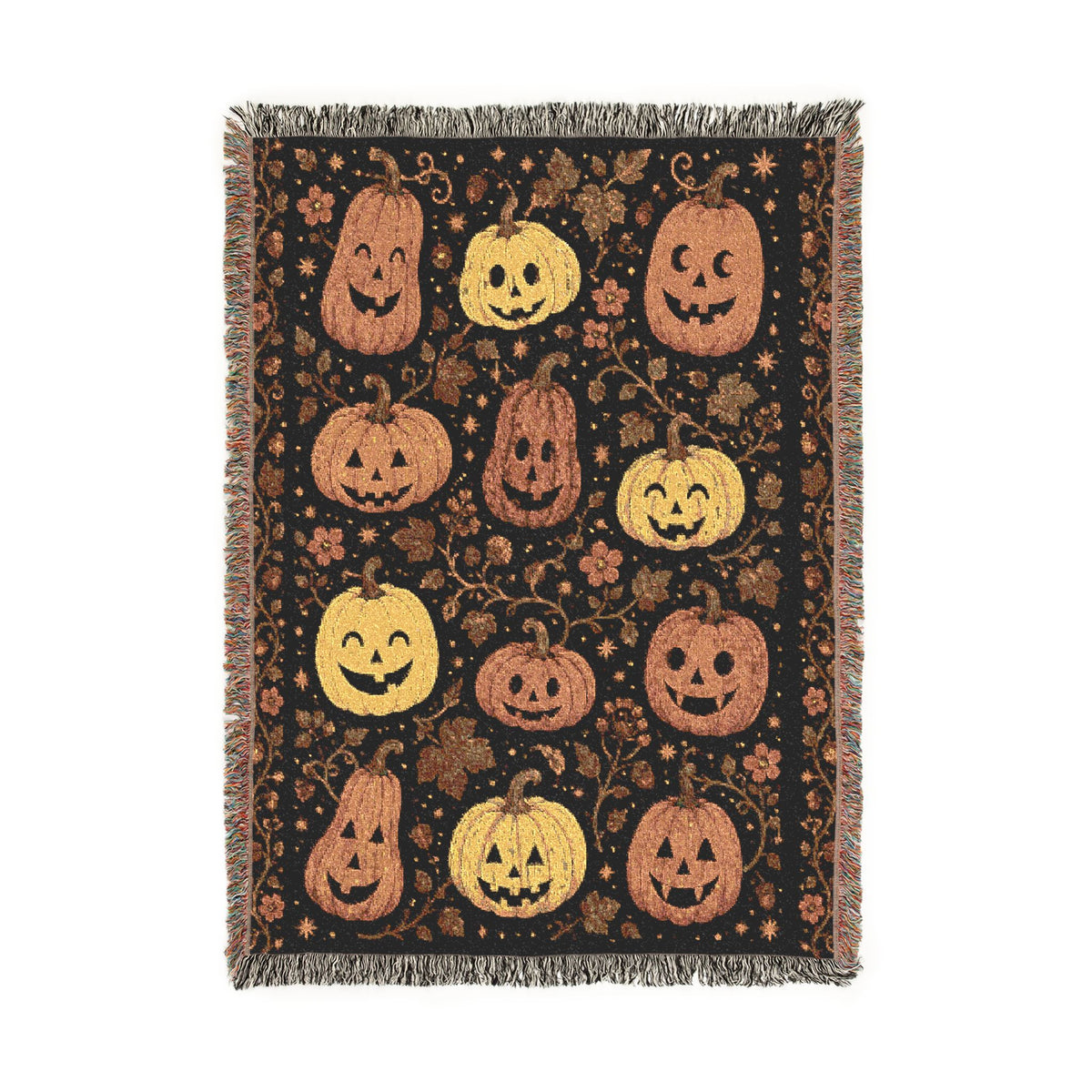 Harvest Pumpkin Pattern Woven Blanket | Fall Jack-o'-Lantern Throw