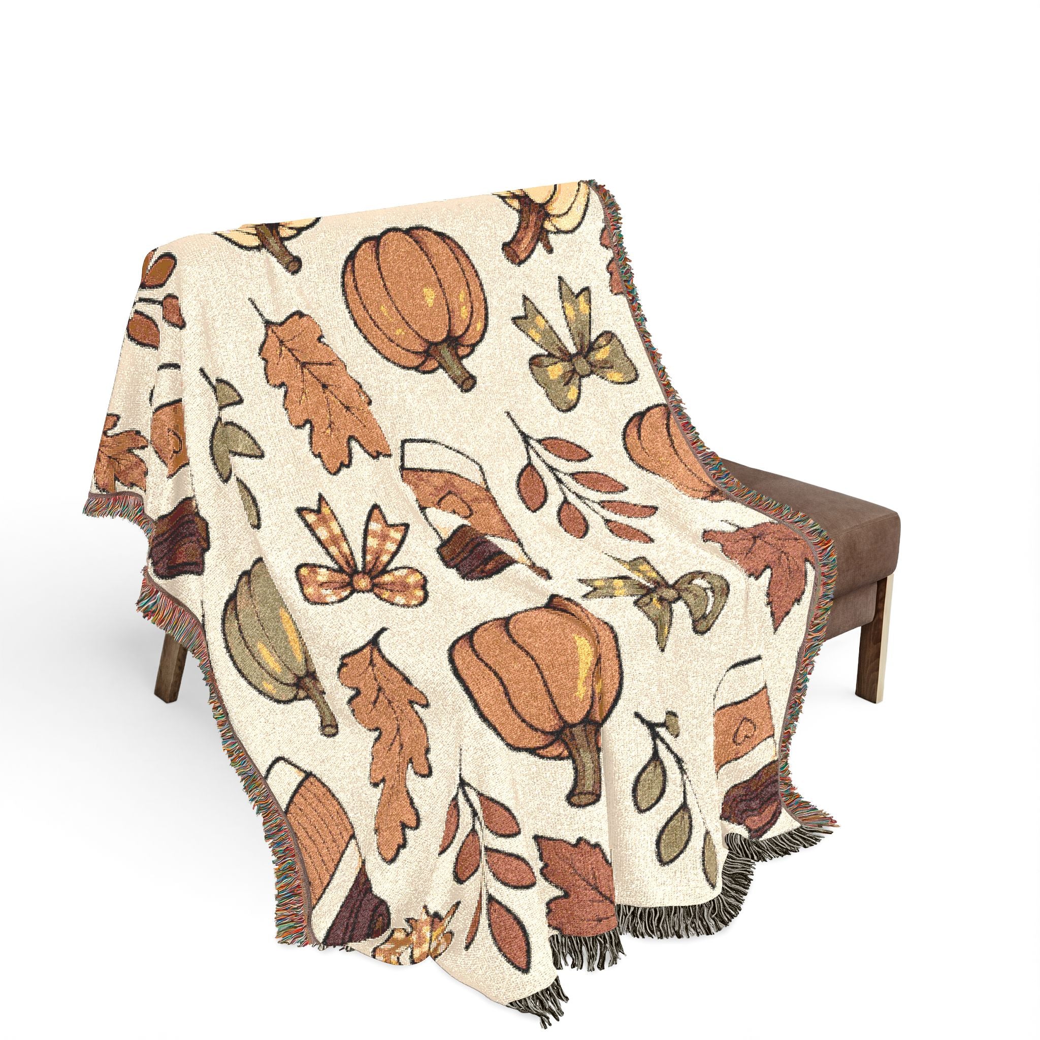 Autumn Pumpkin Pattern Woven Blanket | Fall Leaves, Pumpkin Spice Cups