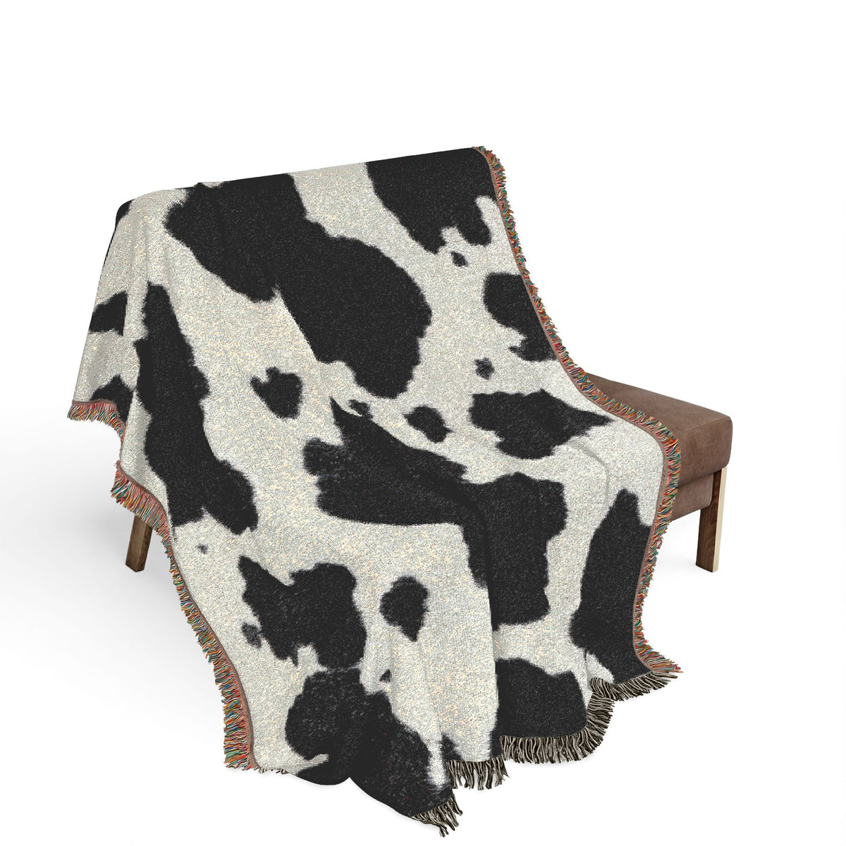 Black and White Cow Print Woven Blanket | Farmhouse Throw, Animal Spot Pattern