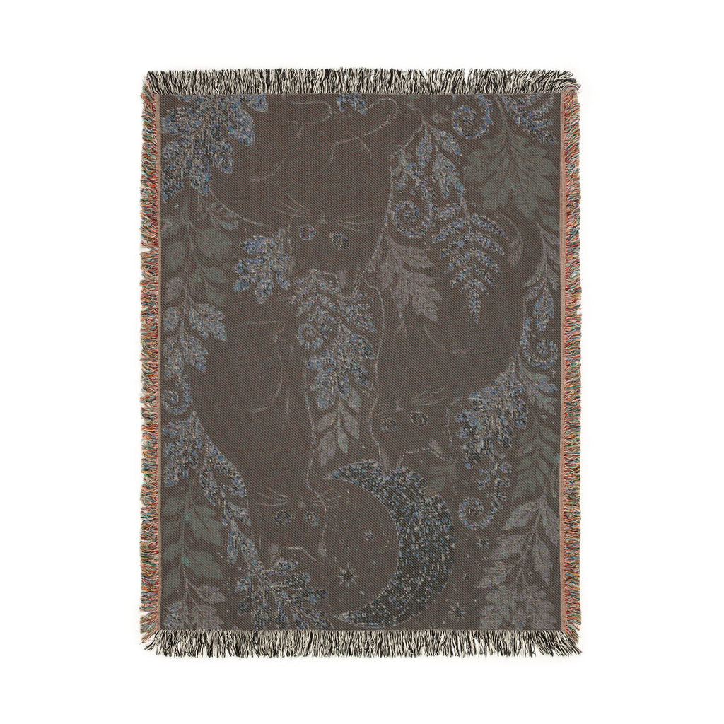 Black Cats and Crescent Moon Woven Blanket | Autumn Leaf Tapestry