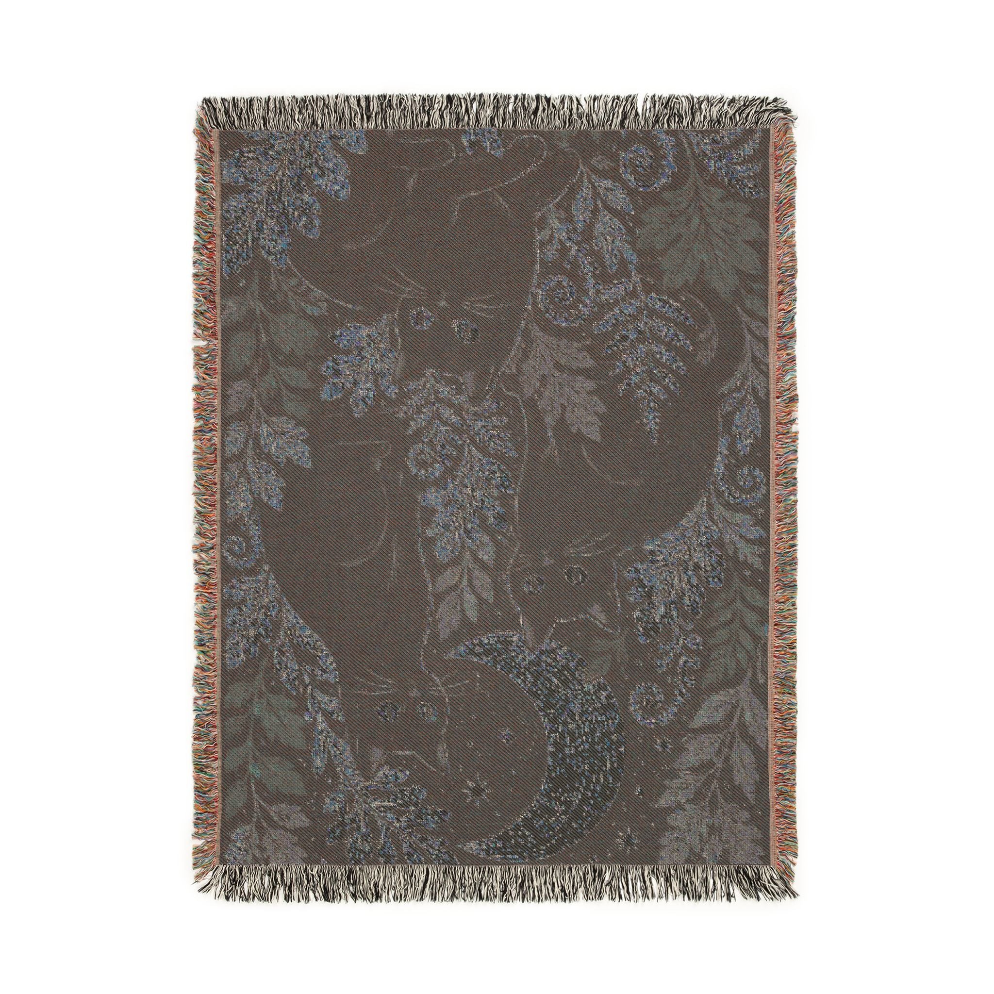Black Cats and Crescent Moon Woven Blanket | Autumn Leaf Tapestry
