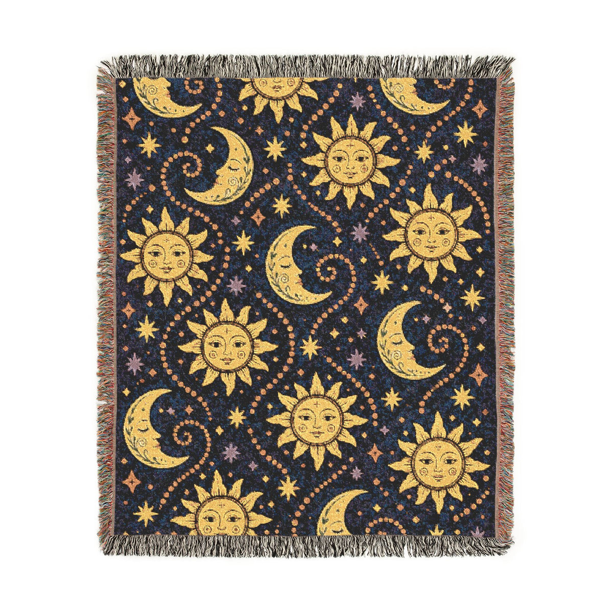 Sun and Moon Pattern Woven Blanket | Celestial Throw, Starry Night Tapestry