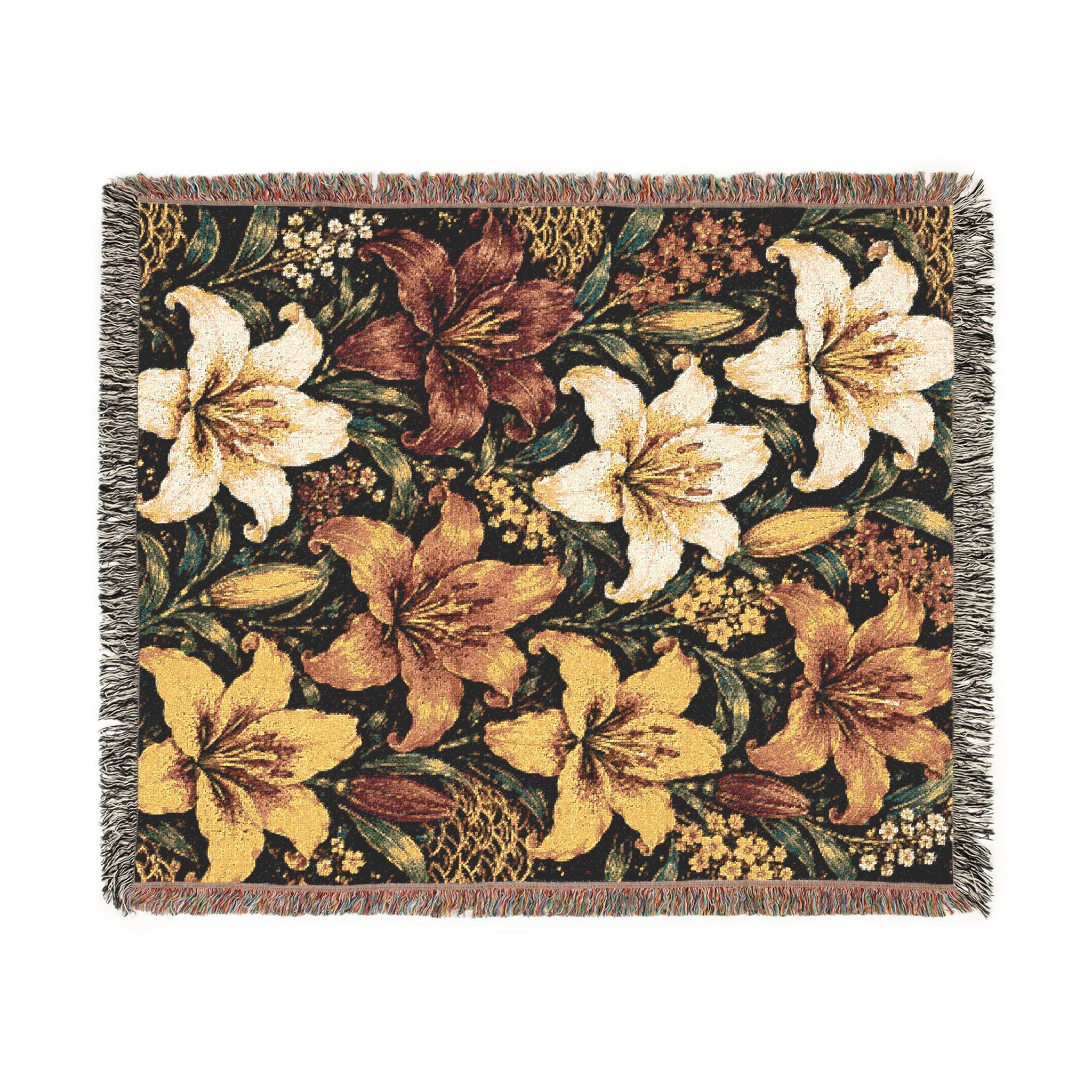 Vintage Floral Lily Woven Blanket | Tapestry Throw, Rustic Home Decor