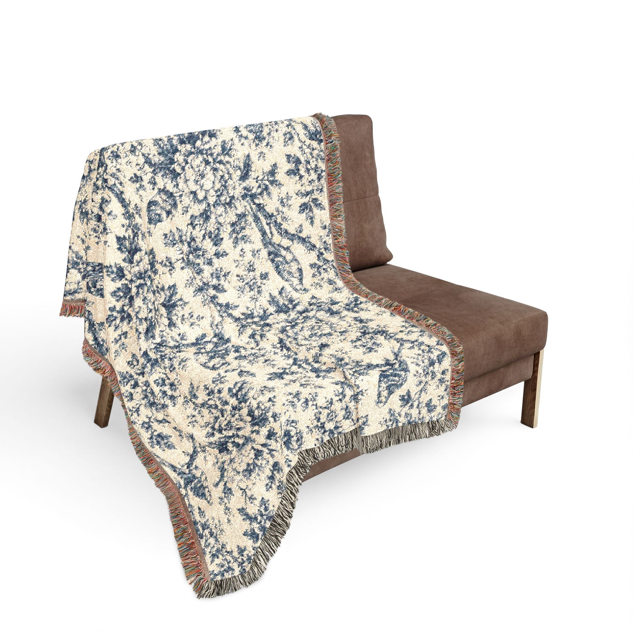 Blue Floral Pattern Woven Blanket | Decorative Throw