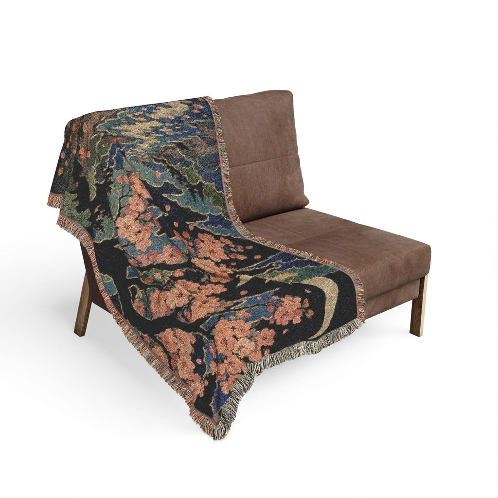 Cherry Blossom Moon Woven Blanket | Floral Night Sky Throw
