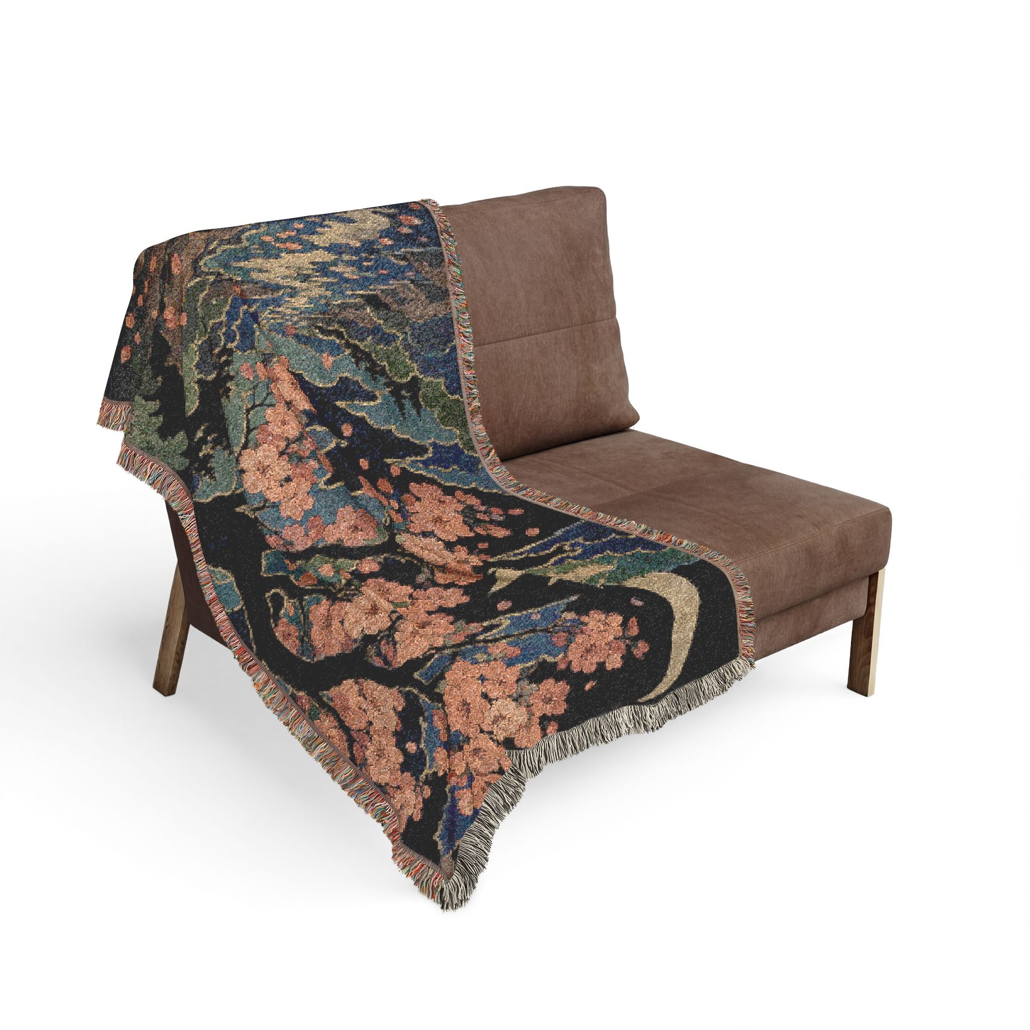 Cherry Blossom Moon Woven Blanket | Floral Night Sky Throw