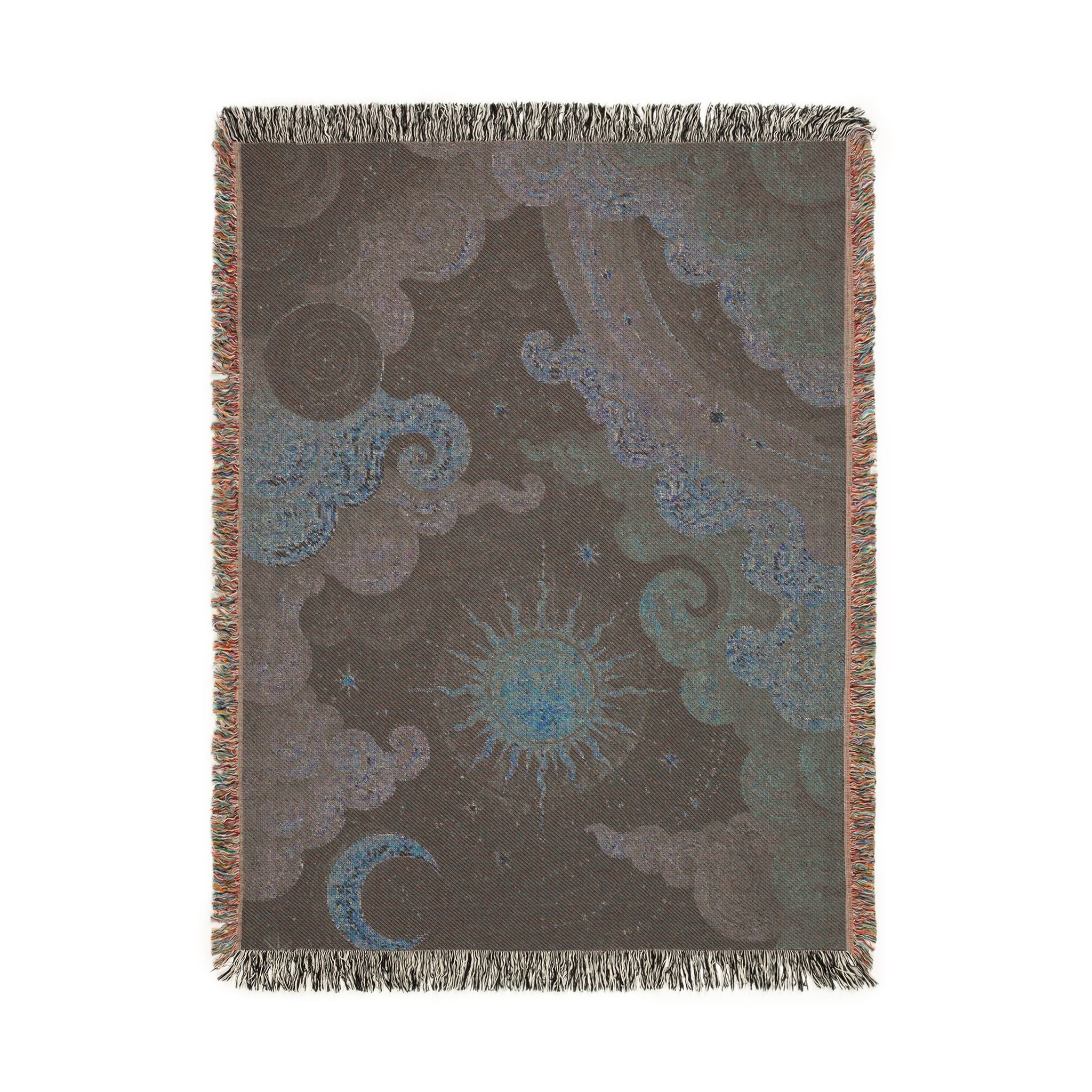 Celestial Sun and Moon Woven Blanket | Tapestry Sky Throw