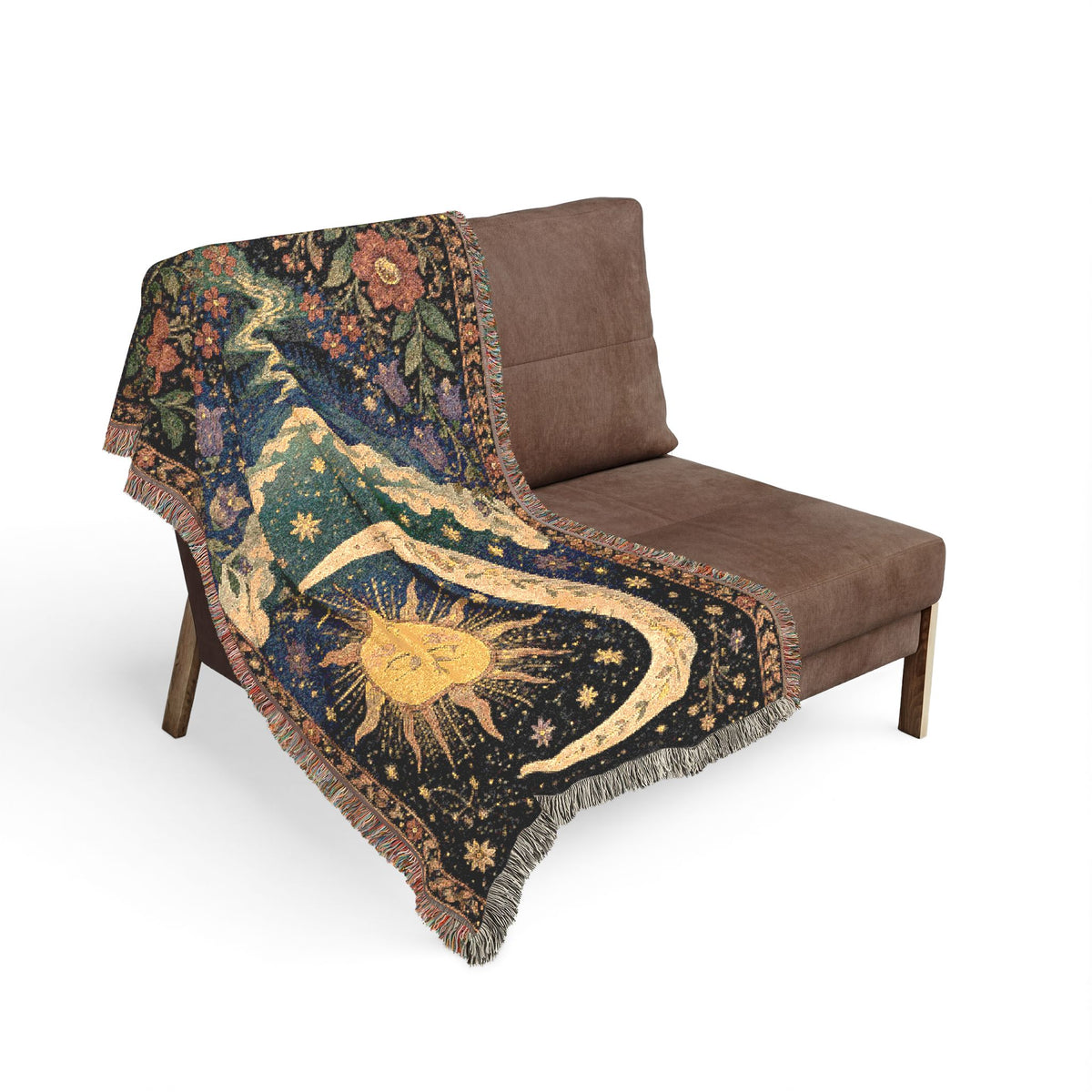 Sun and Moon Tapestry Woven Blanket | Celestial Boho Throw