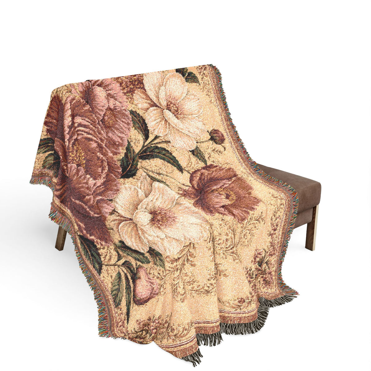 Vintage Floral Tapestry Woven Blanket | Rose Bouquet Throw