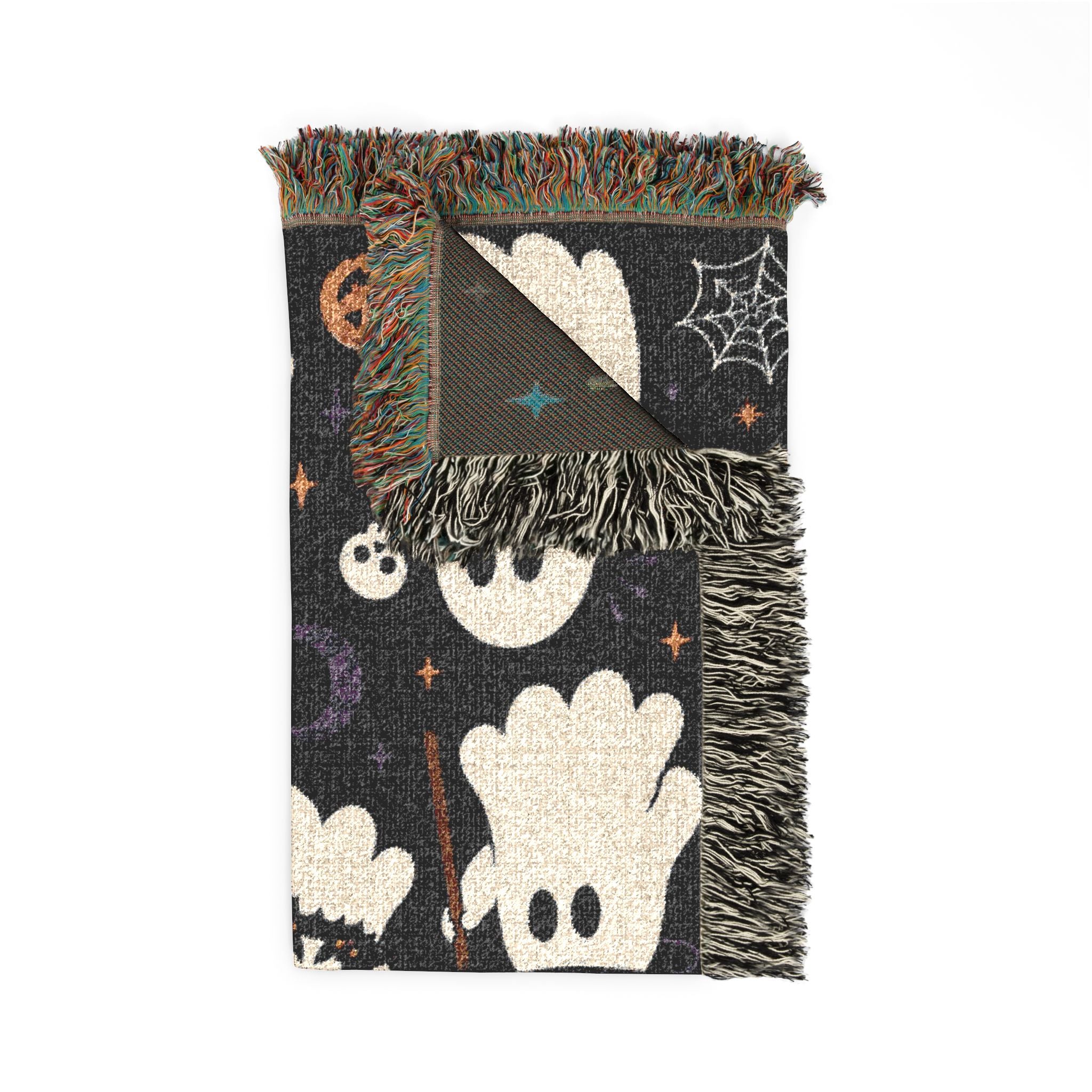 Cute Ghost Pattern Woven Blanket | Halloween Pumpkin Night Sky