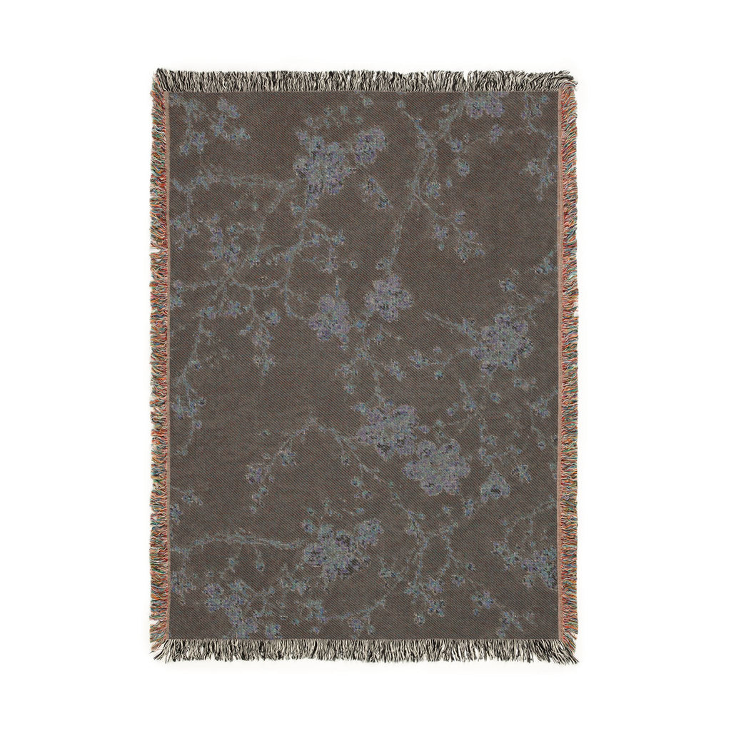 Floral Mosaic Woven Blanket — Navy Cherry Blossom Throw