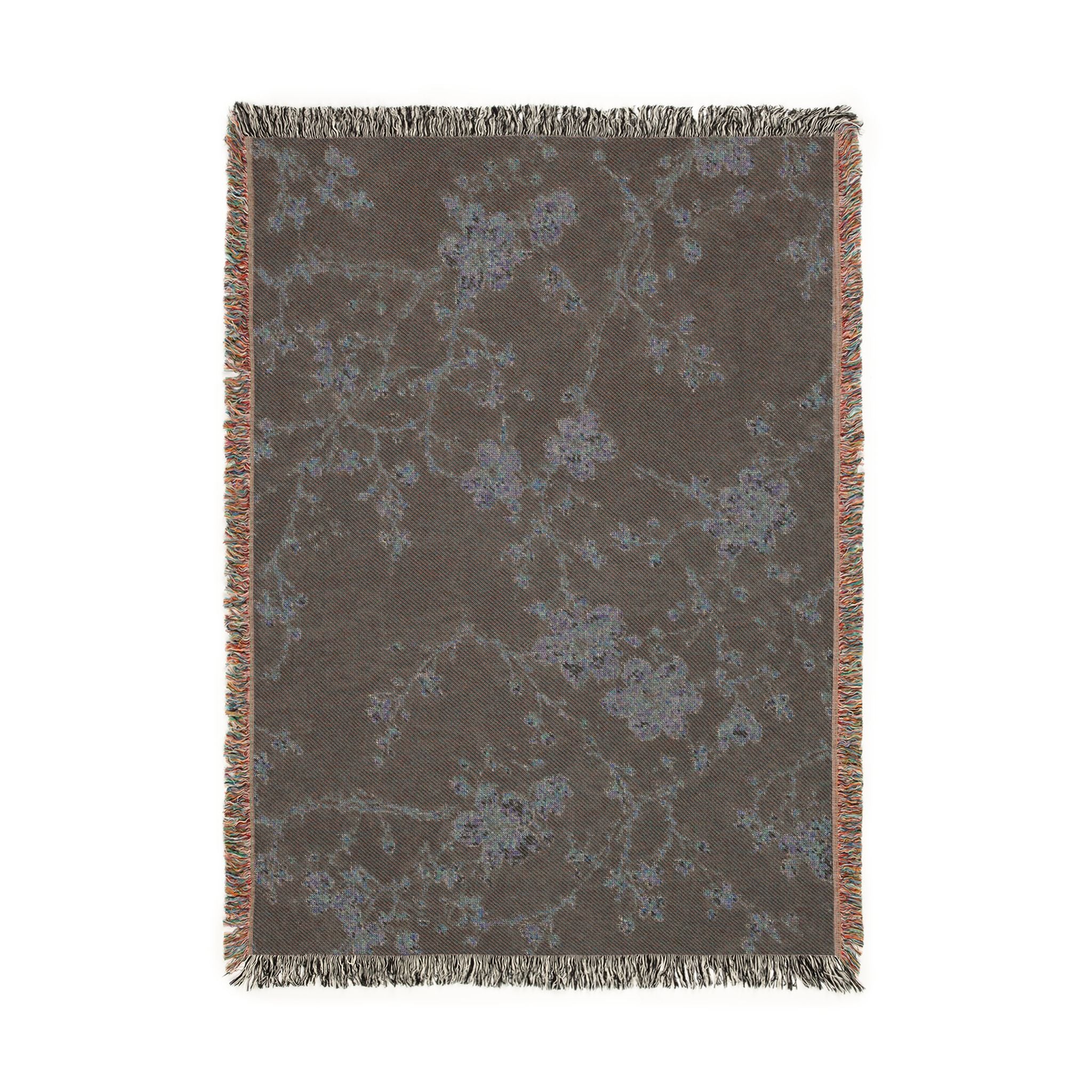 Floral Mosaic Woven Blanket — Navy Cherry Blossom Throw