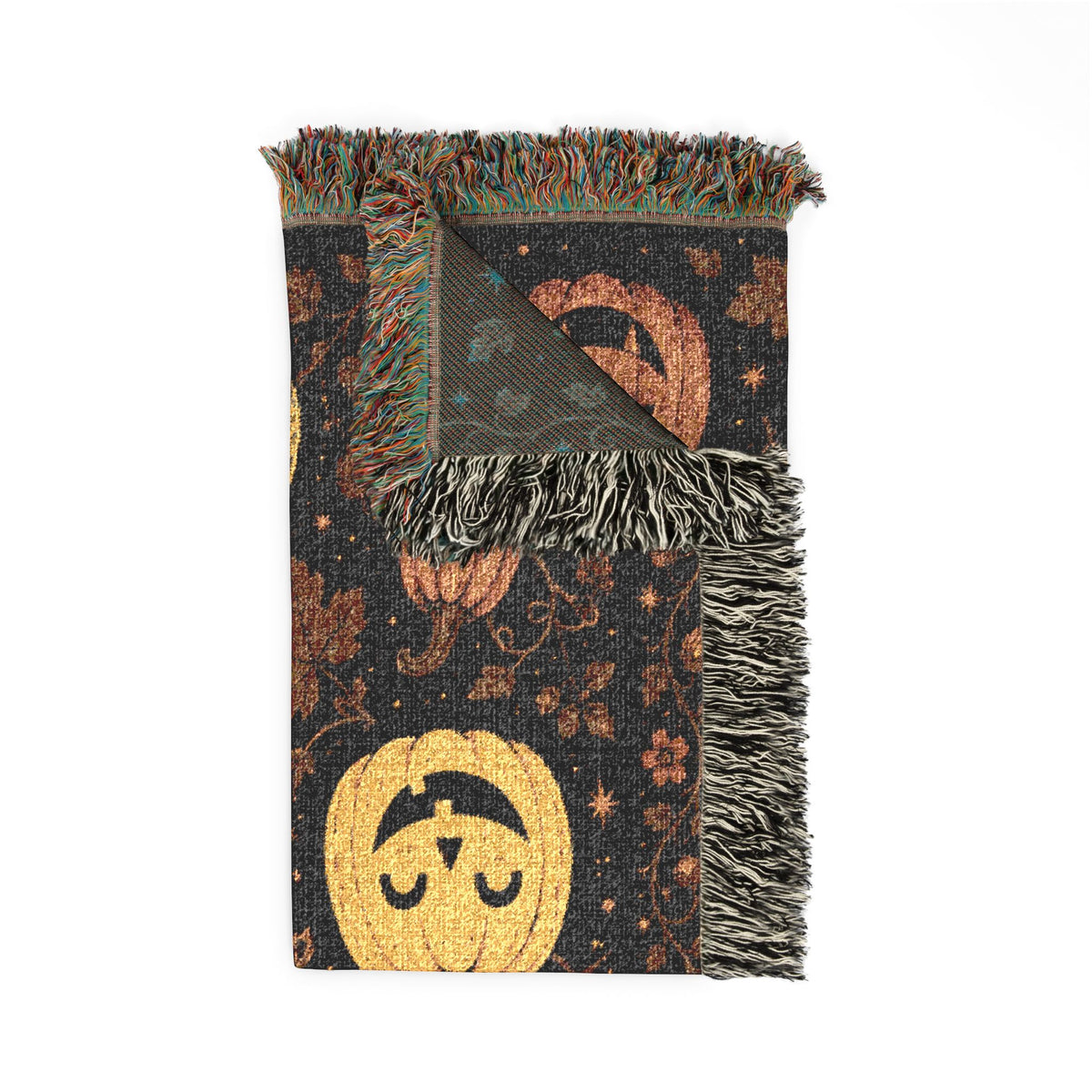 Harvest Pumpkin Pattern Woven Blanket | Fall Jack-o'-Lantern Throw