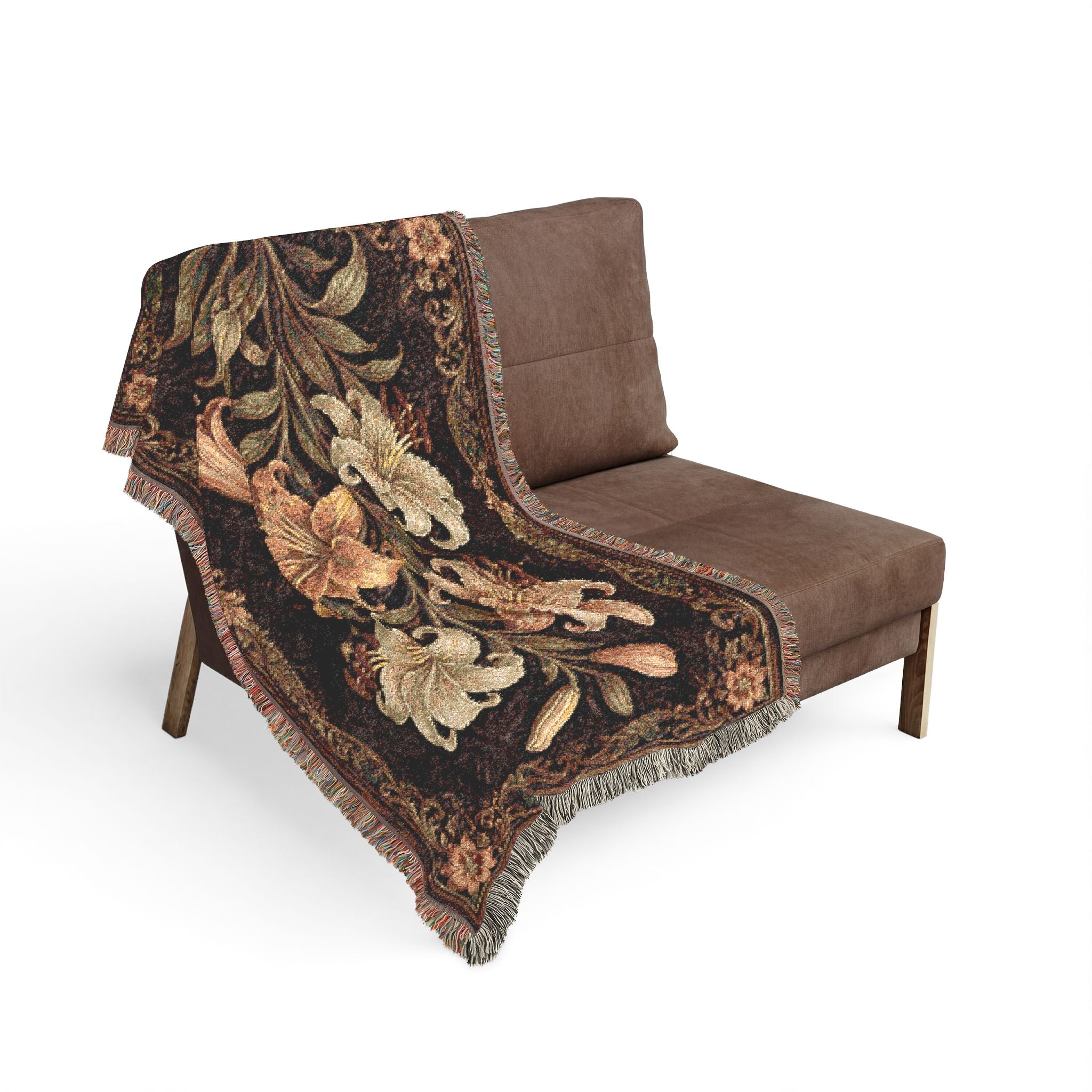 Vintage Floral Lily Woven Blanket | Decorative Throw, Tapestry-Style