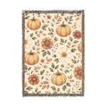 Autumn Pumpkin Floral Woven Blanket | Fall Harvest Throw