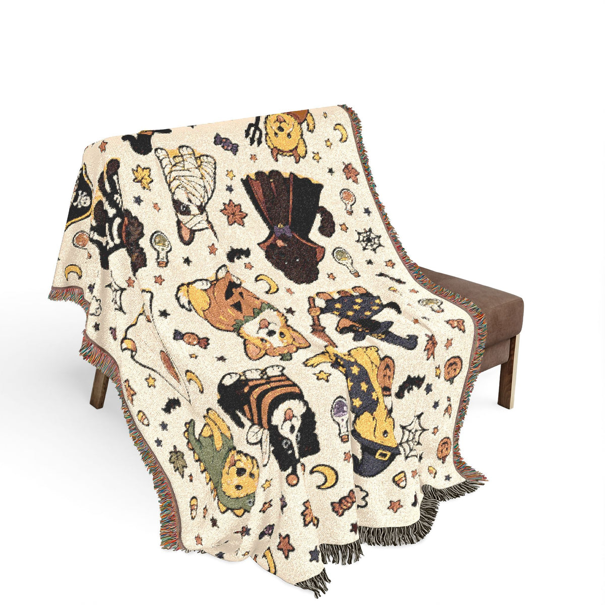 dog Pattern Woven Blanket | Cute Character Throw, Cozy Home Decor