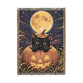 Halloween Cat & Full Moon Woven Blanket