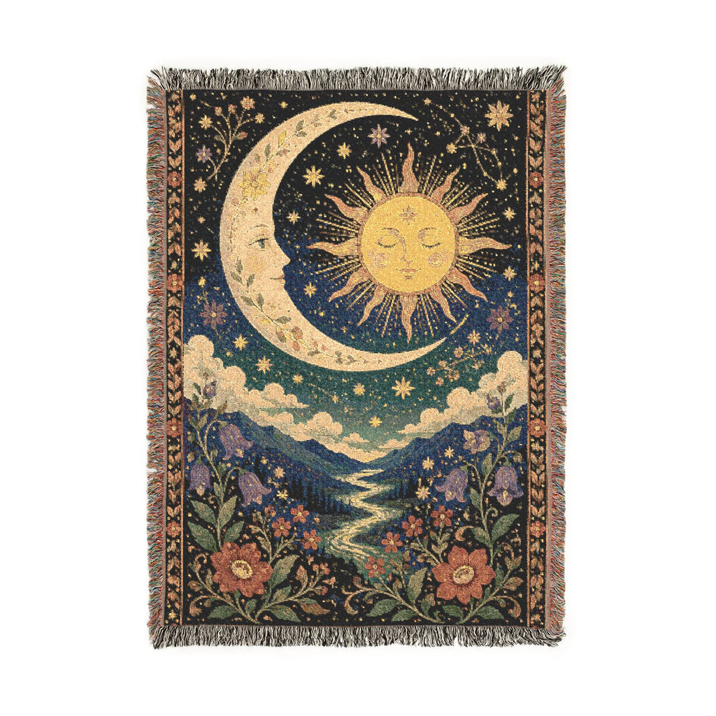 Sun and Moon Tapestry Woven Blanket | Celestial Boho Throw