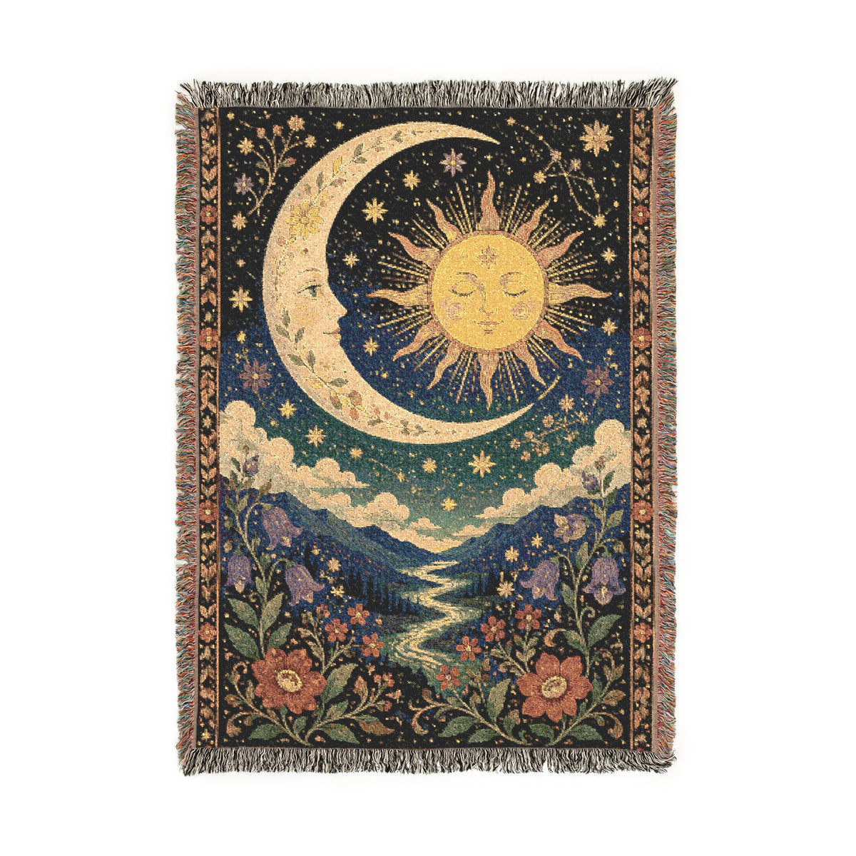 Sun and Moon Tapestry Woven Blanket | Celestial Boho Throw