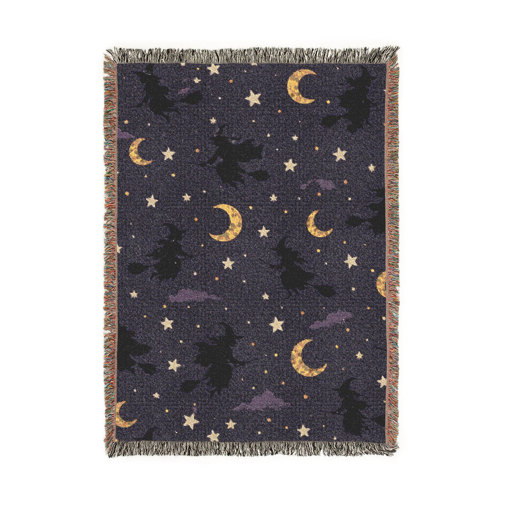 Golden Crescent Moon Woven Blanket | Starry Night Throw