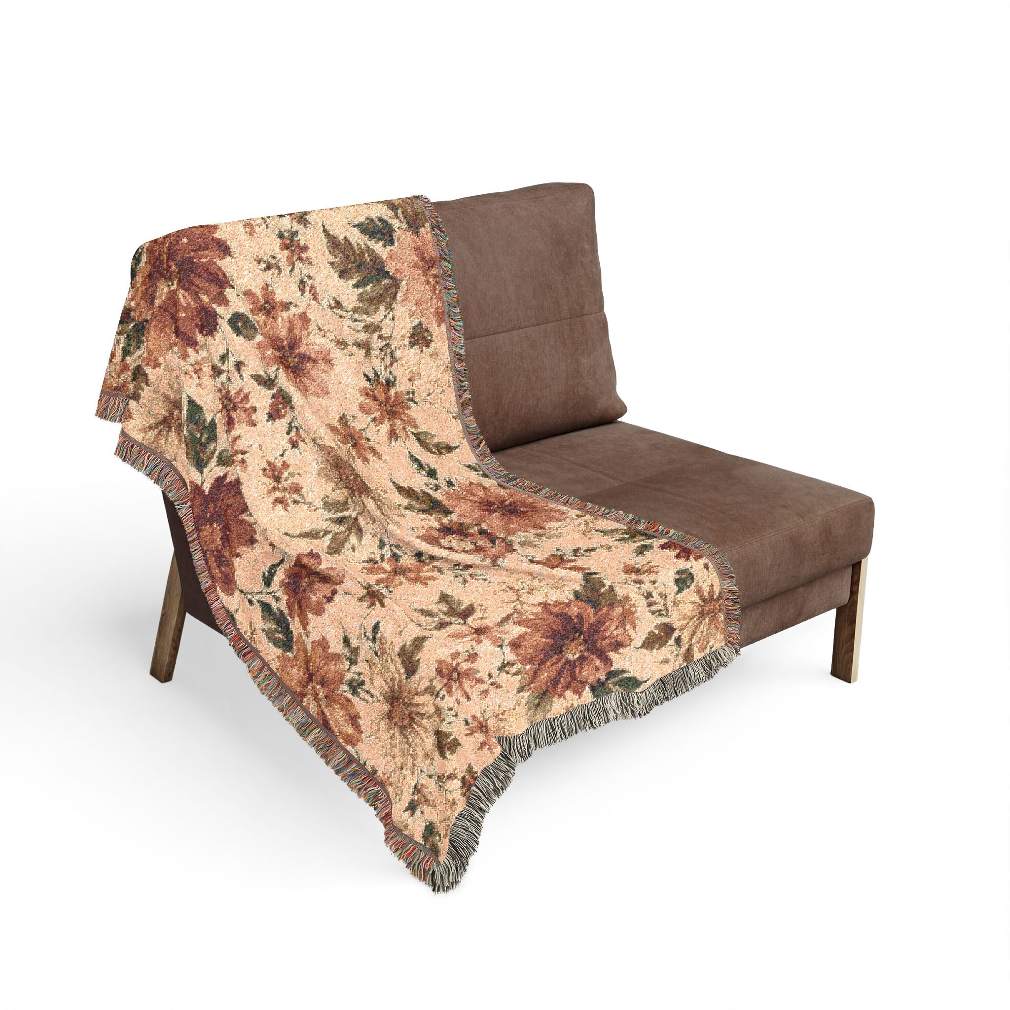 Woven Blanket — Vintage Floral Tapestry Throw (Beige & Teal Reversible)