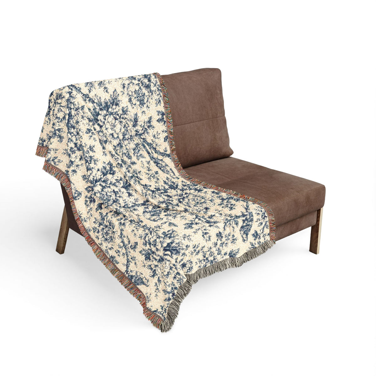 Blue Floral Pattern Woven Blanket | Decorative Throw